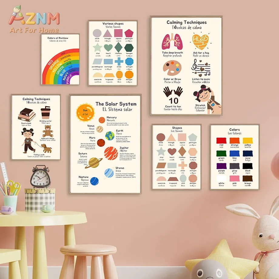 Kids Education Charts - AZNM Cetak Kanvas Edukasi Anak Bilingual